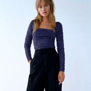 Zara draped tulle bodysuit in midnight blue